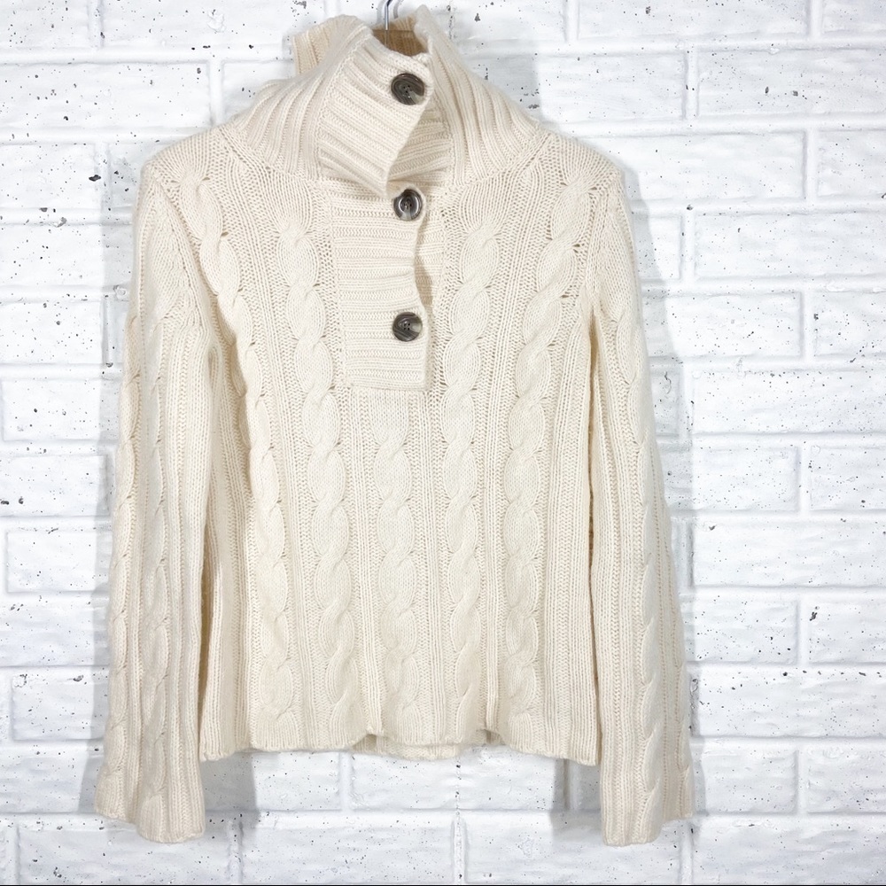 Eddie BAUER Ivory Cable Knit Sweater with button up turtleneck